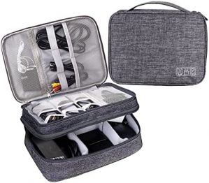 Twinspail 3 Layers Electronics Organizer Cord Storage Bag w/Compartments, Cable Organiser for Home & Travel Carrying Case for USB Cables, Phone Chargers, SD Cards, Mouses, Power Bank, Hard Drive–Grey