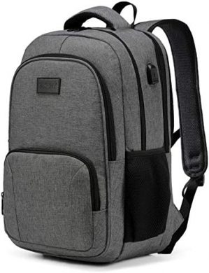 Laptop Backpack, VASCHY Water Resistant Travel Backpack for Men Women USB Port Light Gray