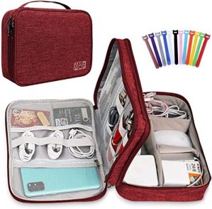 Electronic Organizer Travel Universal Cable Organizer Electronics Accessories Cases 12 pcs Reusable Cable Ties for Cord, Mobile Power ,Charger, Flash Drive, SD Card, Personal Items Triple Layer Red