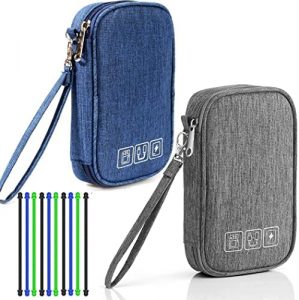 2PCS Electronics Organizer,Travel Cable Organizer Bag,Water Resistant Tech Pouch for Cord,Charger,Flash Drive,SD Card,Electronic Accessories Storage Case for Men and Women with 10 Reusable Cable Ties
