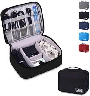 Auma Travel Electronics Organiser Carrying Case – Universal Accessories Bag for Power Cords, Cable, Charger, Phone, USB, SD Card, Power Bank, Earbuds, Hard Drives, Memory Cards, Laptop Adapter Mouse, Small Accessories-Black