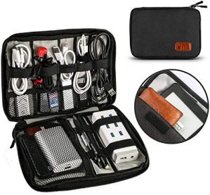 Travel Cable Organizer Bag, T Tersely Travel Gadget Cables Electronics Accessories Organizer Bag,Portable Tech Gear Phone Accessories Carrying Storage Case Bag for Headphone Earphone USB (Black)