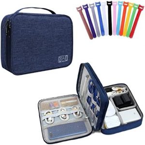 Electronic Organiser Travel Universal Cable Organiser Electronics Accessories Case｣ｬ12 pcs Reusable Cable Ties for Cord, Mobile Power ,Charger, Flash Drive, SD Card, Personal Items Triple Layer Blue