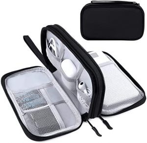 Staiko Pouch Electronic Organiser Accessories Carry Case,Travel Cable Organizer Bag Portable Waterproof Double Layers All-in-One Storage Bag for Cable, Cord, Charger, Phone, Earphone Black