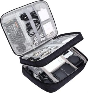 T Tersely Three Layer Electronics Travel Organizer Storage Bag, Universal Traveling Gear Accessories Carrying Case Pouch for iPad Mini Cables Phone Chargers Adapter Flash Hard Drive and More –Black