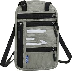 Amasco Passport Holder, Passport Bag for Travelling, Mulit-Purpose RFID Blocking Passport Holder, Passport Cover Case with Security Neck Pouch for Travel / Business Trips (Light Grey)